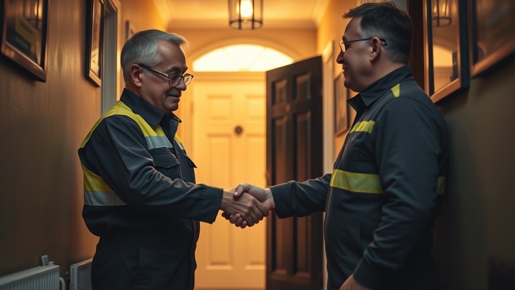 Engineer shaking hands with a Kilburn homeowner after locating their leak