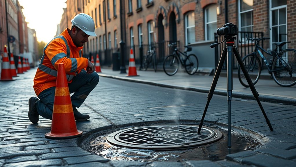 Engineer carrying out water mains leak detection in Kilburn